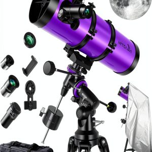 150mm Reflector Telescope HETEKAN EQ Mount with Purple Tripod-0