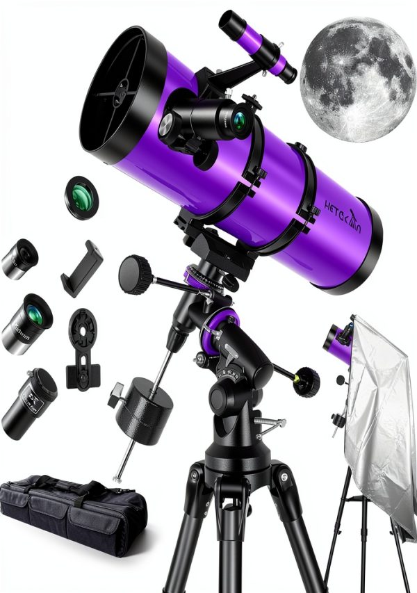 150mm Reflector Telescope HETEKAN EQ Mount with Purple Tripod-0